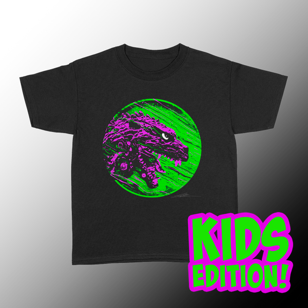 J. Bannon “Destroyer of Worlds: Purple & Green” Kids Black T-Shirt